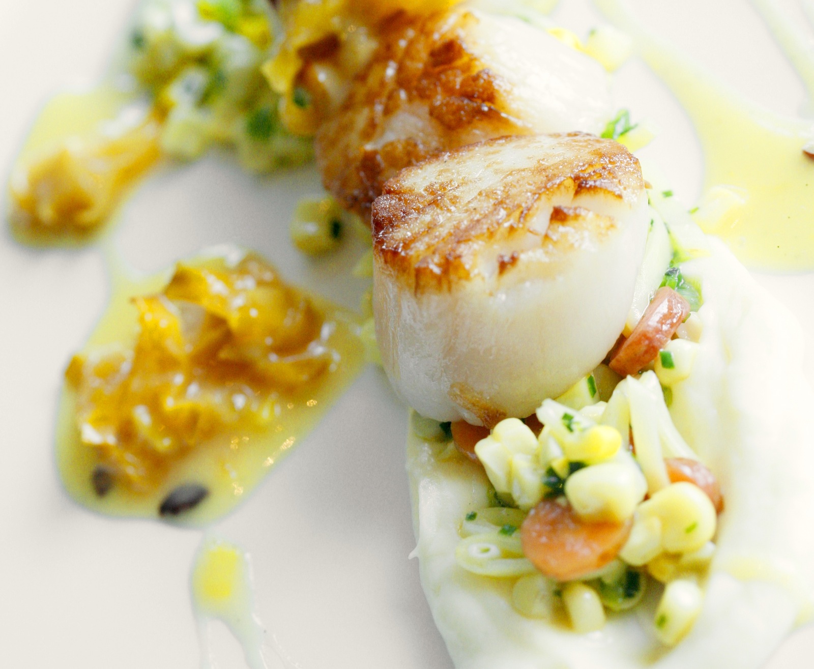 Seared Scallops With Carambola Sauce, Parsnip And Succotash - Food Republic