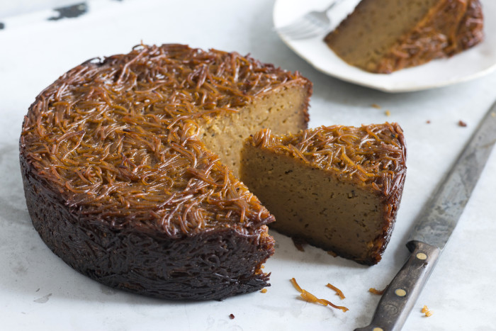 This kugel packs a wallop of heat thanks to a pile of black pepper. 