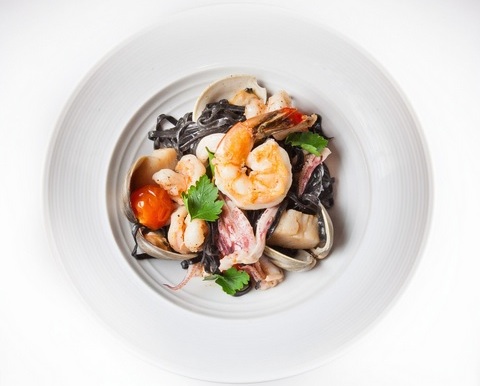 Squid Ink Pasta With Seafood, Burst Tomatoes And Sea Urchin Butter Recipe