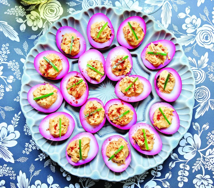These beet pickled devilish eggs are almost too pretty to eat. Almost.