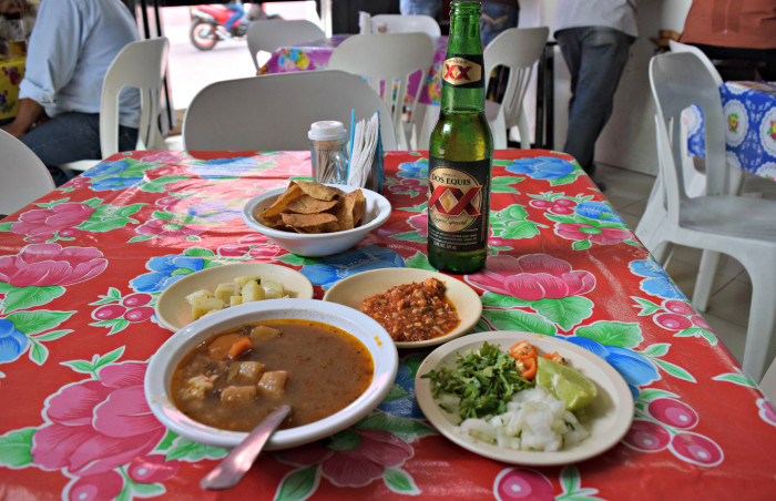 Botanas and beer at El Yuk'Tko