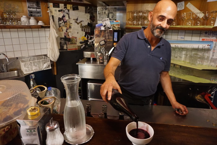 In Parma, Lambrusco is traditionally served in a bowl. (Photo: Jenny Miller)