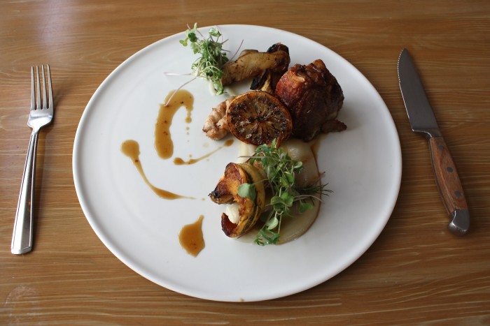 One of the feature dishes is the pan-roasted lamb T-bone. The steak gets sous-vide for three hours before finishing off in the oven. At Beast + Bottle they serve it with lamb sweet breads. "We like to feature the animal in as many variations as possible," says Varkonyi. "It gives the customers a one-dish tasting menu."