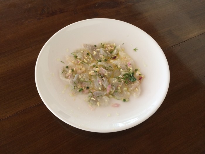 Grouper Ceviche with green peppercorn & red onion