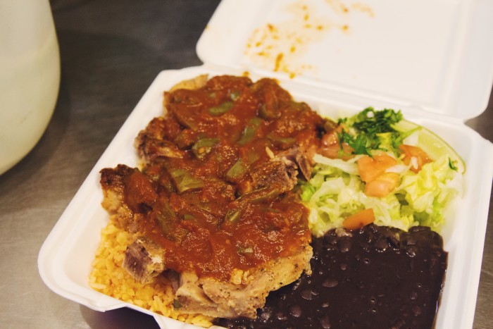 Pork chops with cactus over rice at the New York Bakery. (Photos: Daniel Carnaje.)