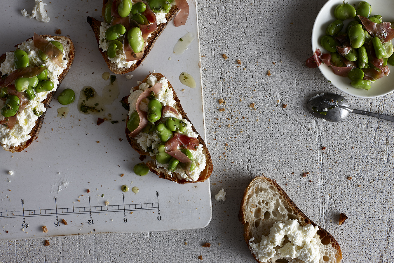 Volpi's Fresh Ricotta, Fava Bean And Prosciutto Tartine Food Republic