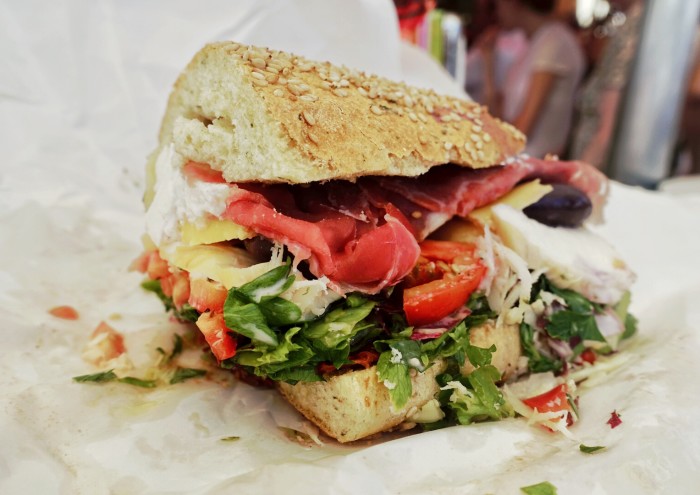 Fully loaded sandwiches are slung at Caseificio Borderi.