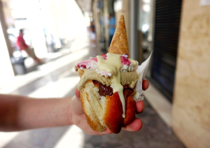 For all gelato-stuffed brioche needs, head to the Gelateria Brioscia.