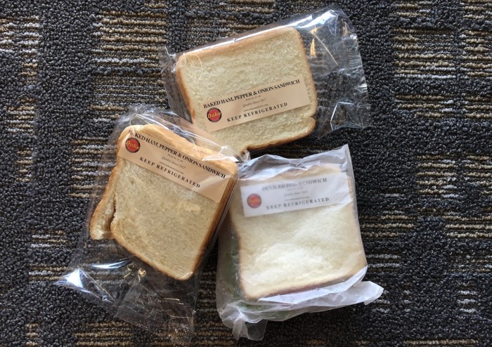 Made of nothing more than a thin layer of spread and white bread, Duke's sandwiches are cheap, humble, and nostalgic. (Photo credit: Katie Chang)