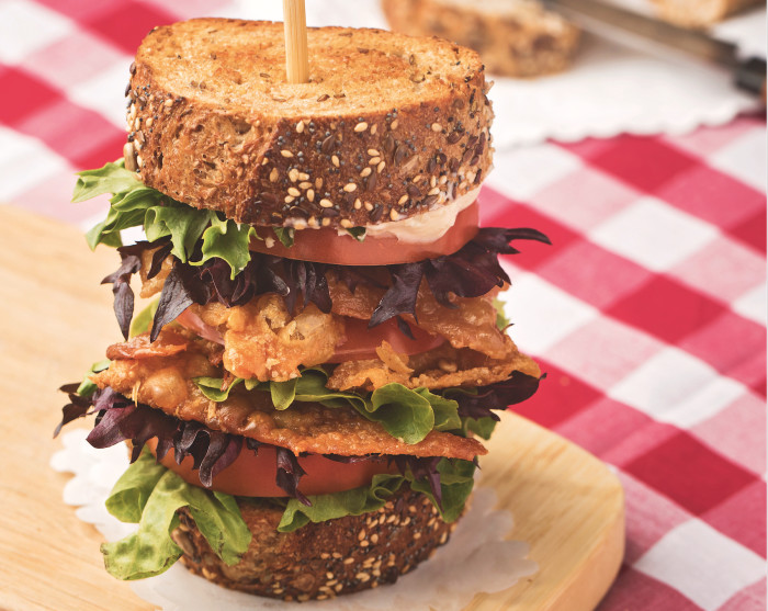 chicken skin, lettuce and tomato