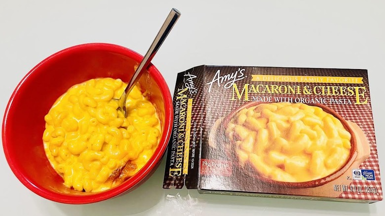 Box of cooked Amy's Macaroni & Cheese