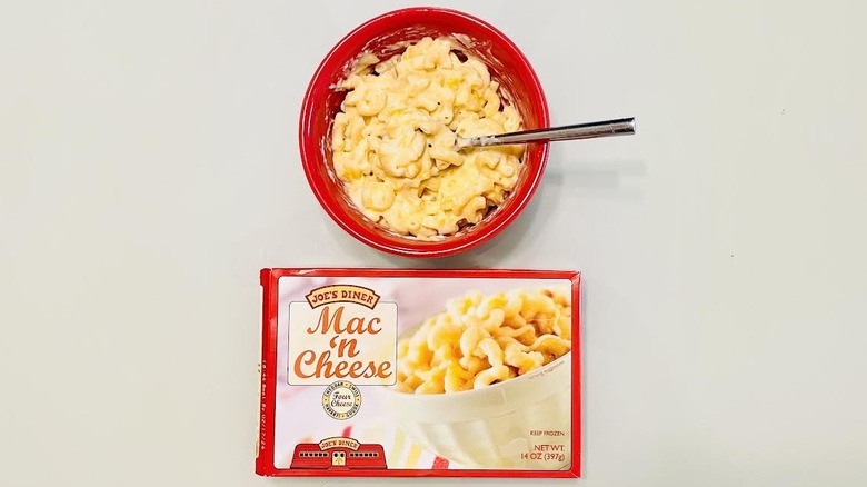 Box of cooked Trader Joe's Diner Mac 'n Cheese