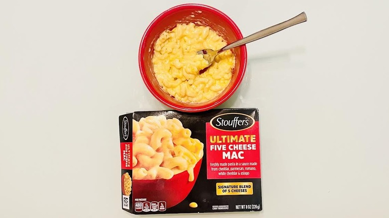Box of cooked Stouffer's Ultimate Five Cheese Mac and Cheese