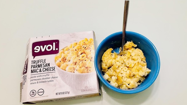 Box of cooked Evol Truffle Parmesan Mac & Cheese