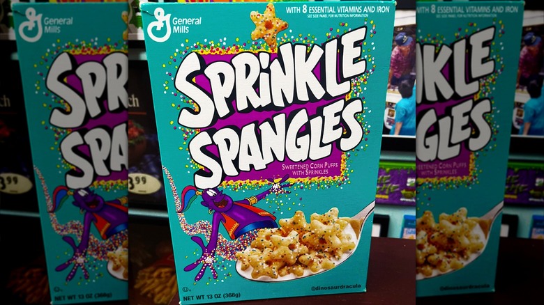 Sprinkle Spangles cereal box in bright colors