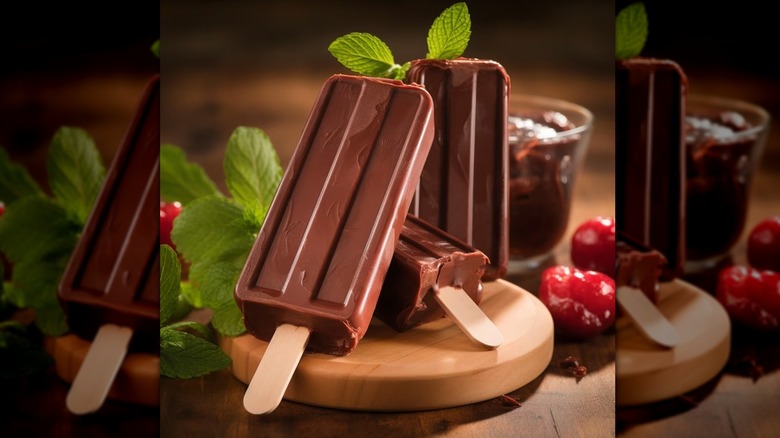 Jell-O Pudding Pops arranged with mint and cherries