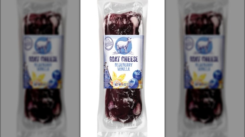 A log of Aldi's blueberry vanilla flavored goat cheese