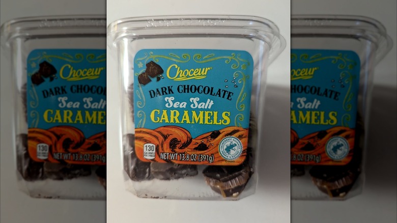 Container of Choceur Dark Chocolate Sea Salt Caramels