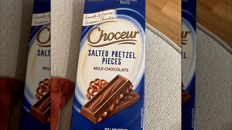 A Choceur Milk Chocolate Bar with Salted Pretzel Pieces