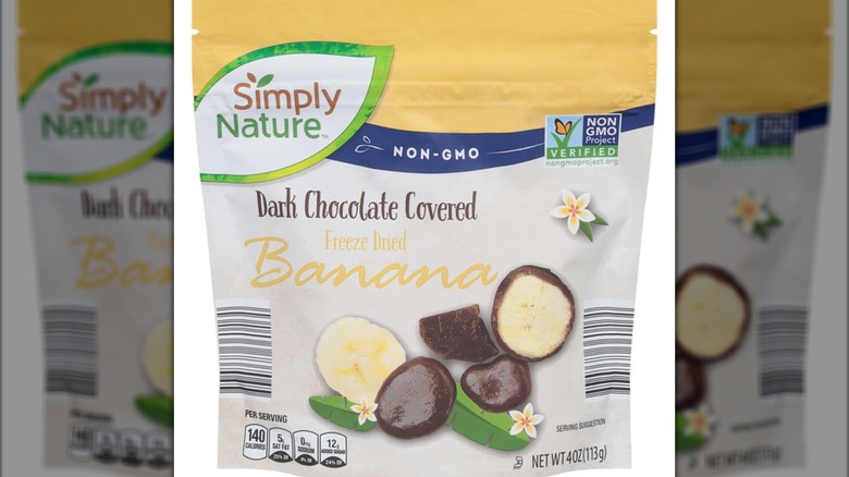 Bag of Simply Nature Dark Chocolate Covered Freeze Dried Banana