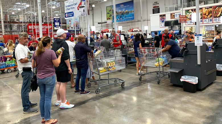 People line-up in Costco waiting to checkout