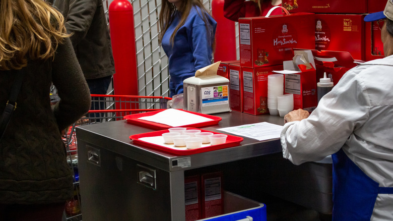 Person set up to hand out samples in Costco