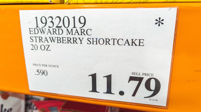 Costco price tag for Edward Marc Strawberry Shortcake