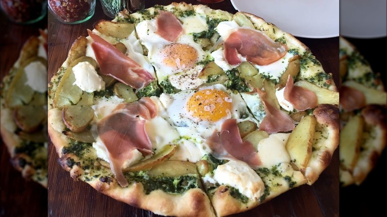 The breakfast pizza with potatoes, fresh eggs, and ham at Paladar 511 in New Orleans, LA