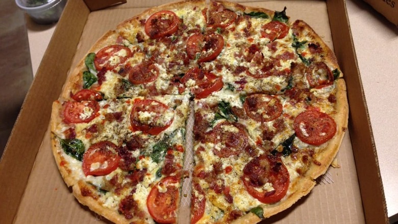 A veggie pizza at Theo's Neighborhood Pizza in New Orleans, LA