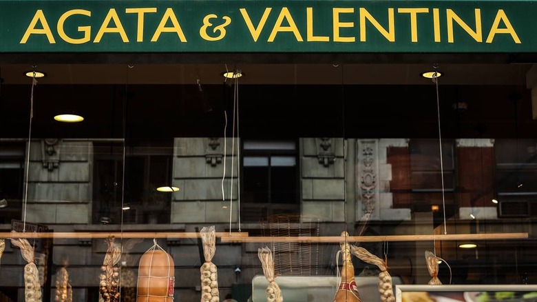 Agata & Valentina exterior signage and meat hanging