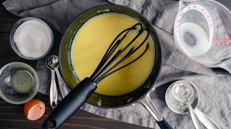 Roux in pot with whisk