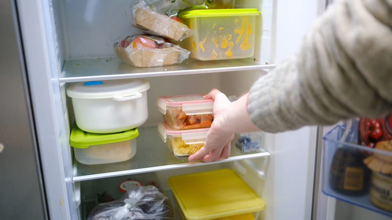 Fridge packed with leftovers