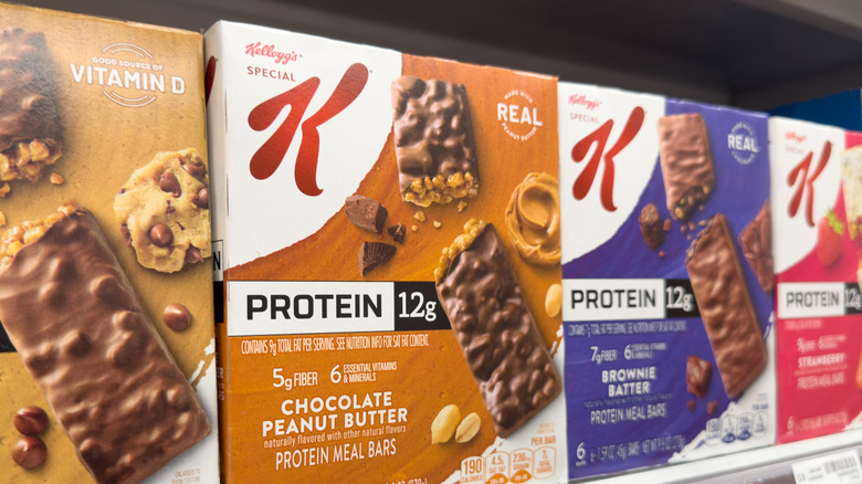 Boxes of Special K Protein Bars in various flavors on display