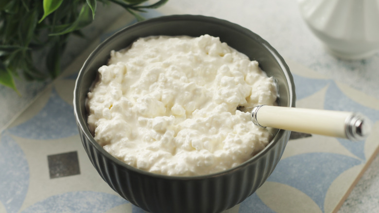 A bowl full of fresh cottage cheese