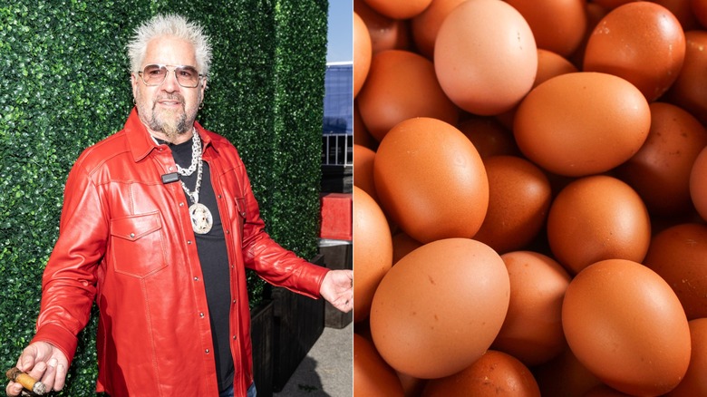 Guy Fieri posing with a cigar / Pile of eggs