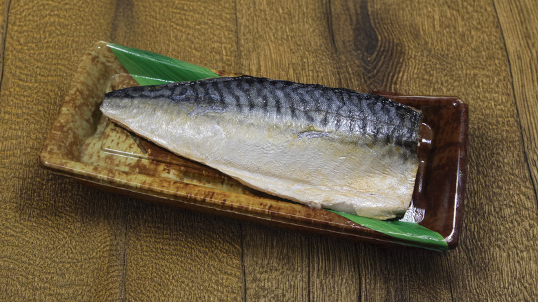 A piece of grilled salted mackerel