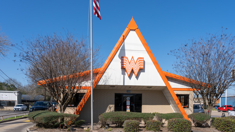 Classic sloped roofline of a Whataburger restaurant