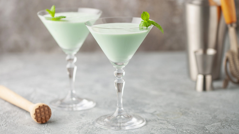 mint green creamy cocktail in a glass
