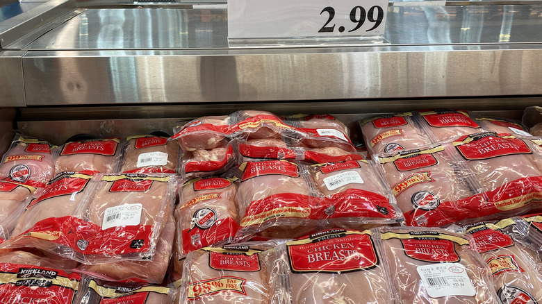 Kirkland brand chicken breasts on display