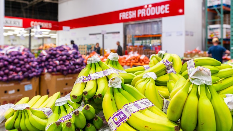 Fresh Bananas on display at a Costco produce department