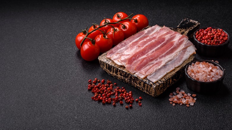Raw bacon slices