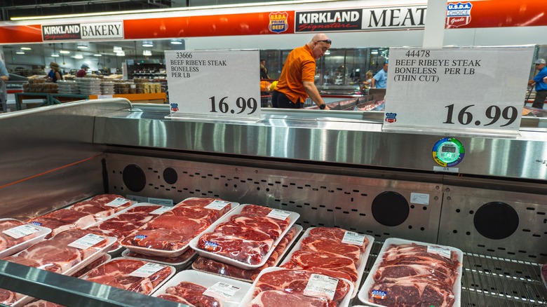 Steaks on display at Costco
