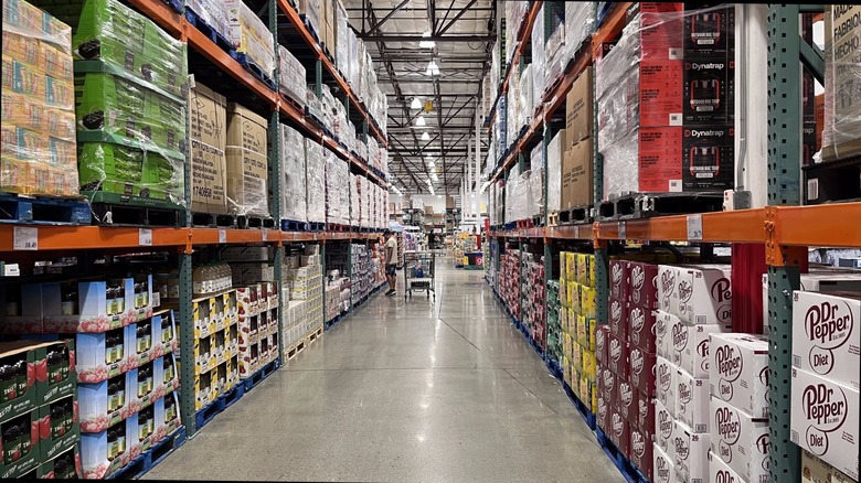 A shopping aisle in a Costco store.