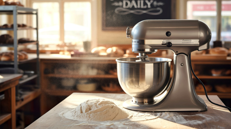 a stand mixer on a kitchen island