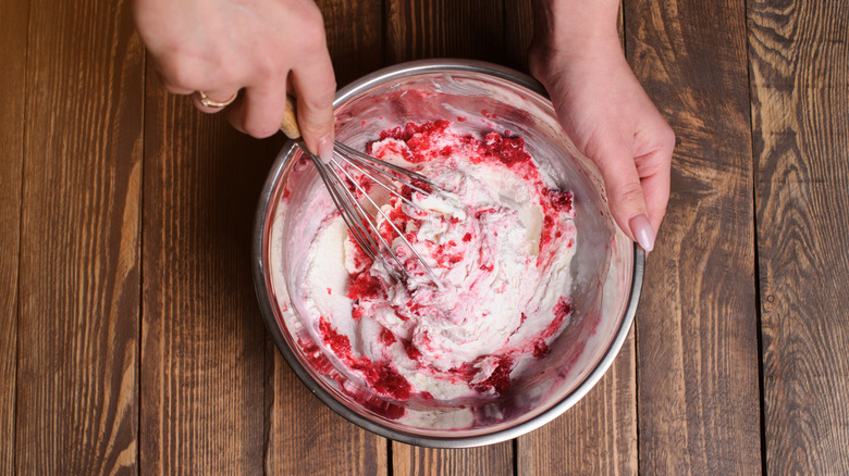 Strawberry ice cream in a big bowl