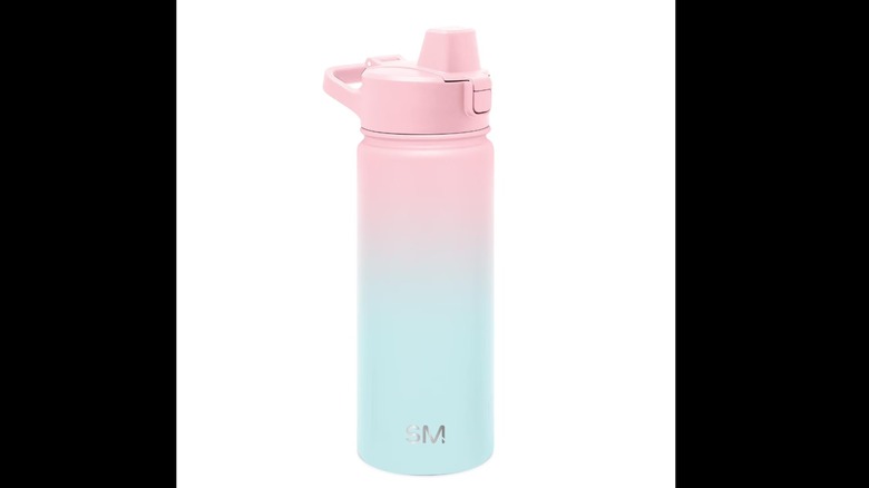 A pink and blue water bottle