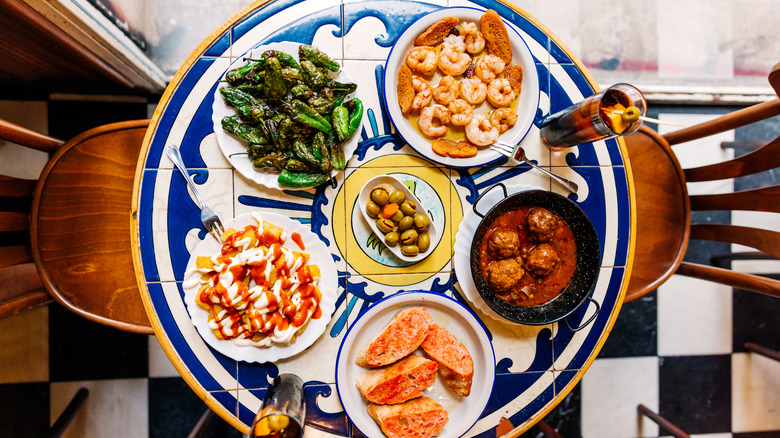 Overhead view of a table loaded with assorted shareables
