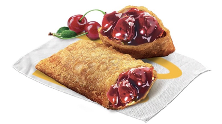 McDonald's cherry pies split open and served on a napkin