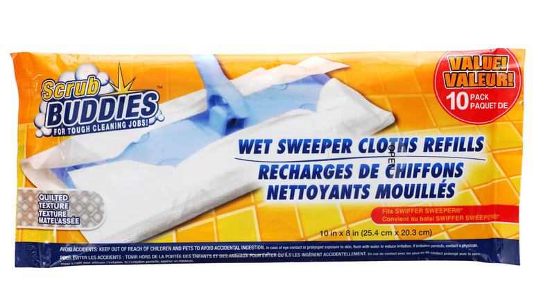 A package of Scrub Buddies wet sweeper cloths refills