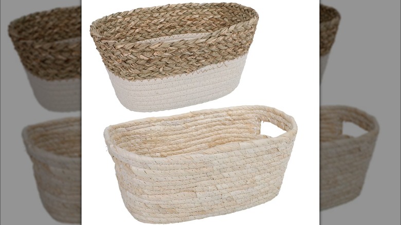 Two rope baskets in tans and creams